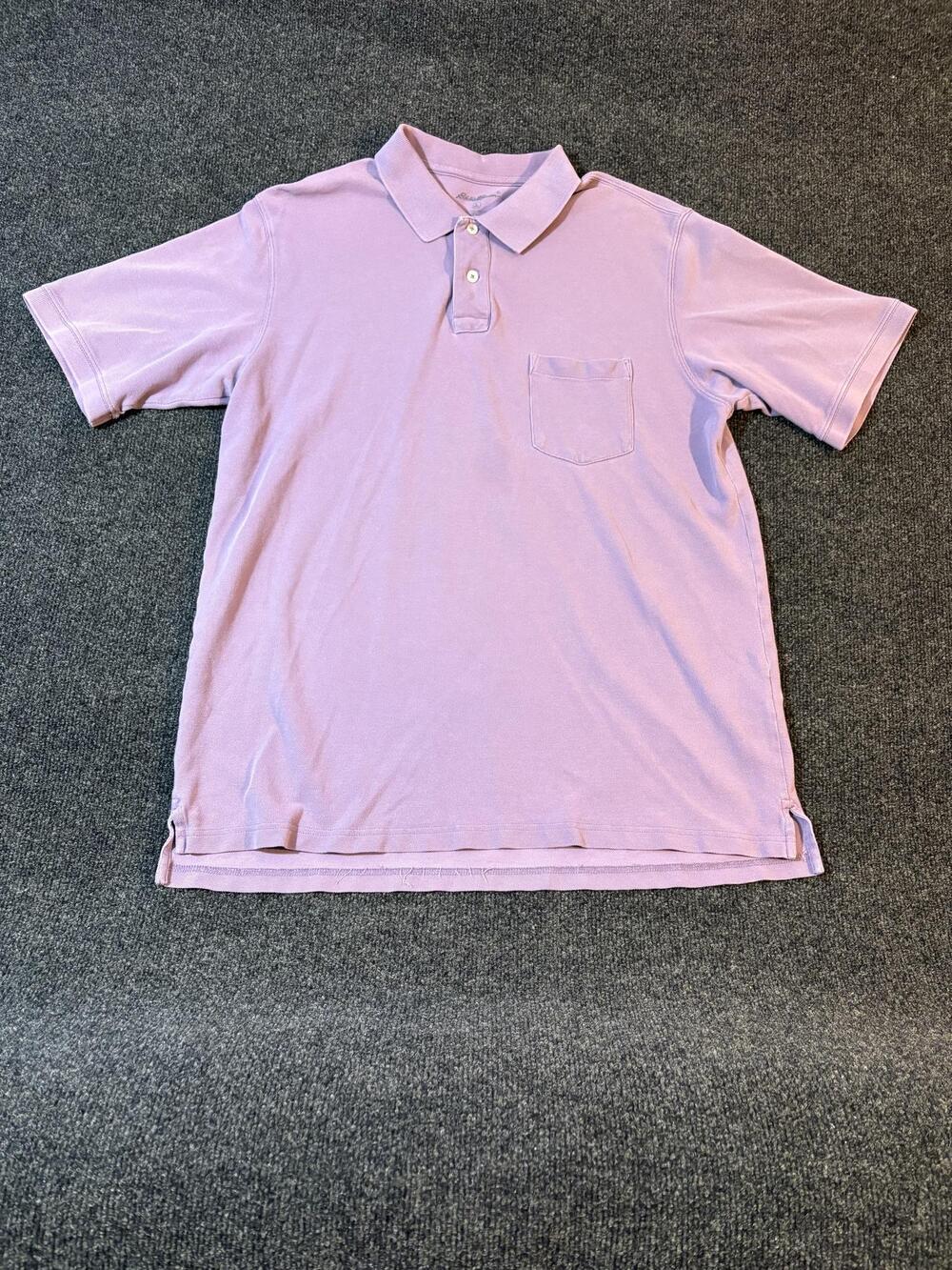 Eddie Bauer Polo Shirt Mens LT Tall Purple 100% Cotton Chest Pocket Short Sleeve